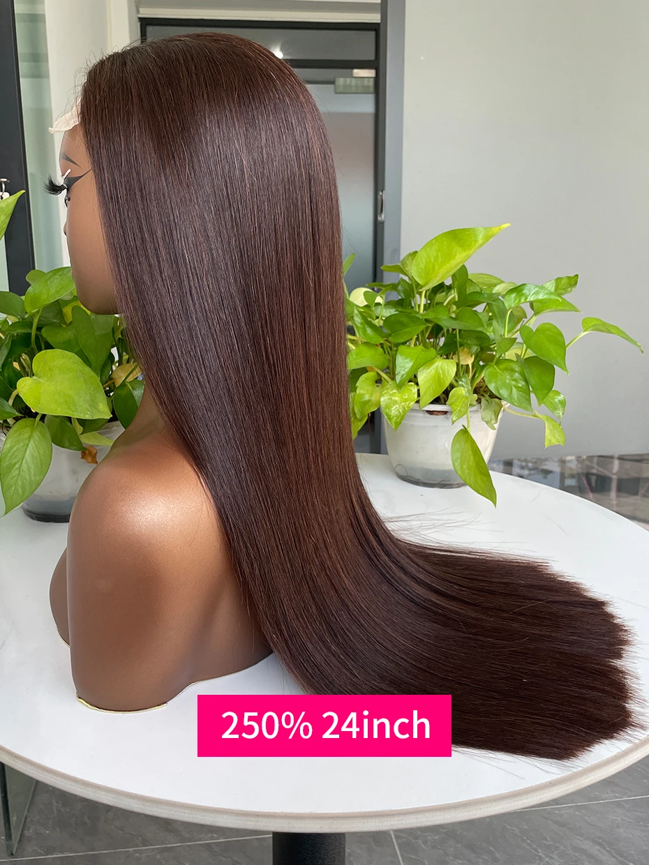 100% Raw Vietnamese Double Drawn 13x4 Bob Human Hair Wig Bone Straight Lace Frontal Human Hair Wigs #2 Brown Colored 250 Density