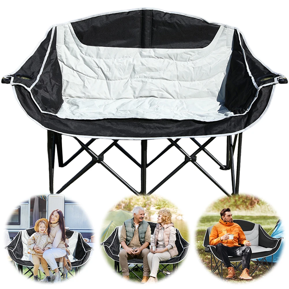 

Double Camping Chair Folding Loveseat Chair with Cup Holder and Carry Bag Padded Lawn Chairs Support 600lbs for Sports Trip