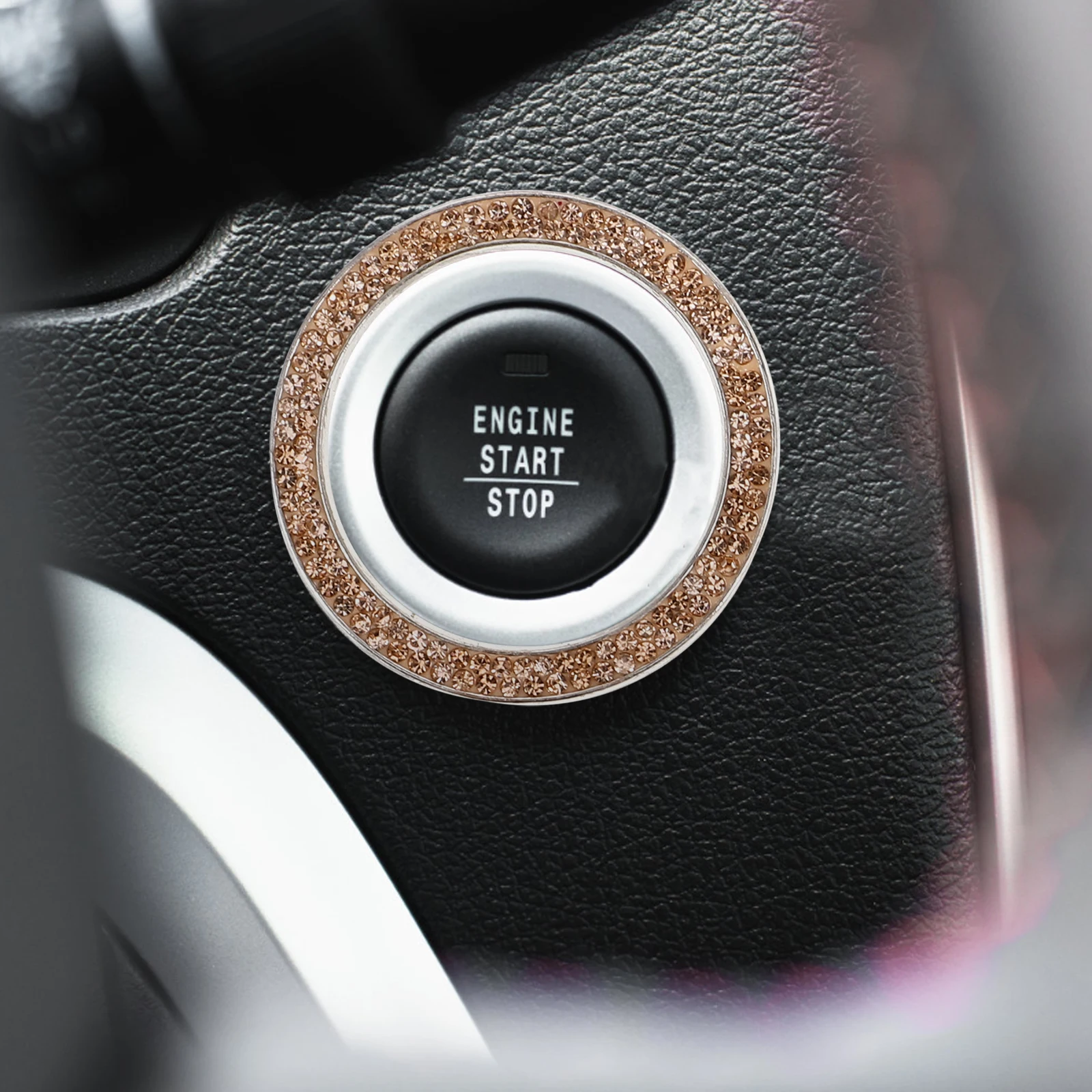 

2pcs Ignition Decorative Circle Push to Start Cover Button Car Interior Crystal Engine Start Button Cover Sticker Car