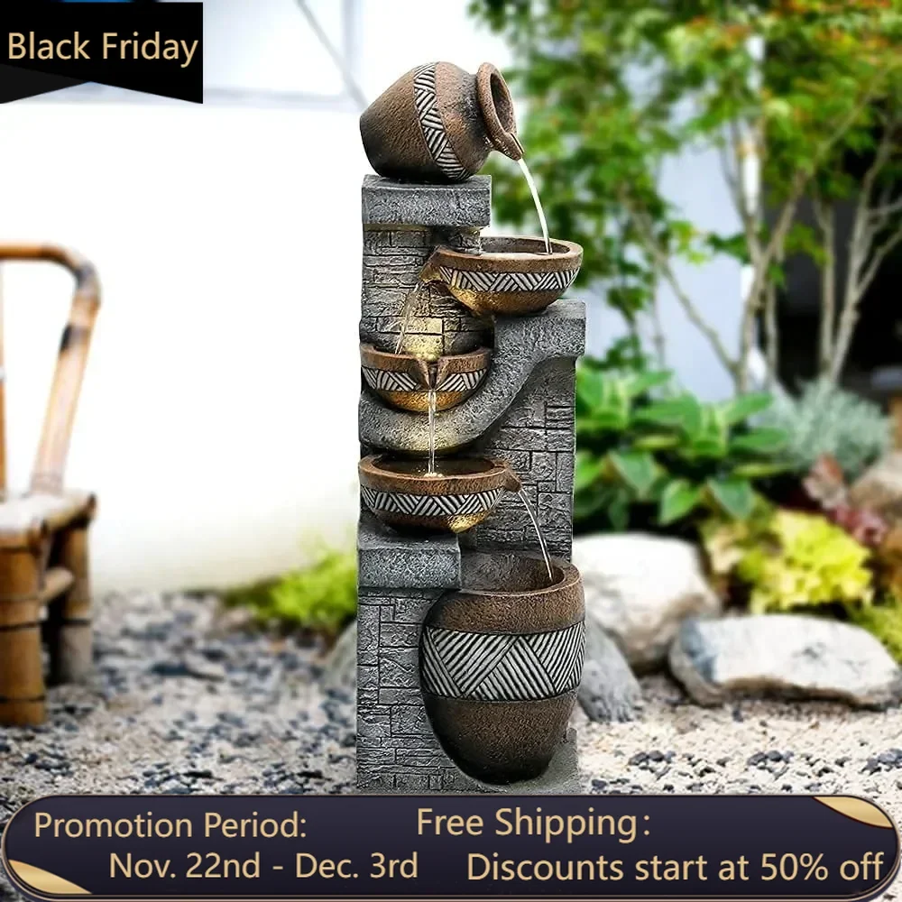 

5-story indoor/outdoor garden fountain -42.5-inch modern floor standing stacked water feature -suitable for courtyard decoration