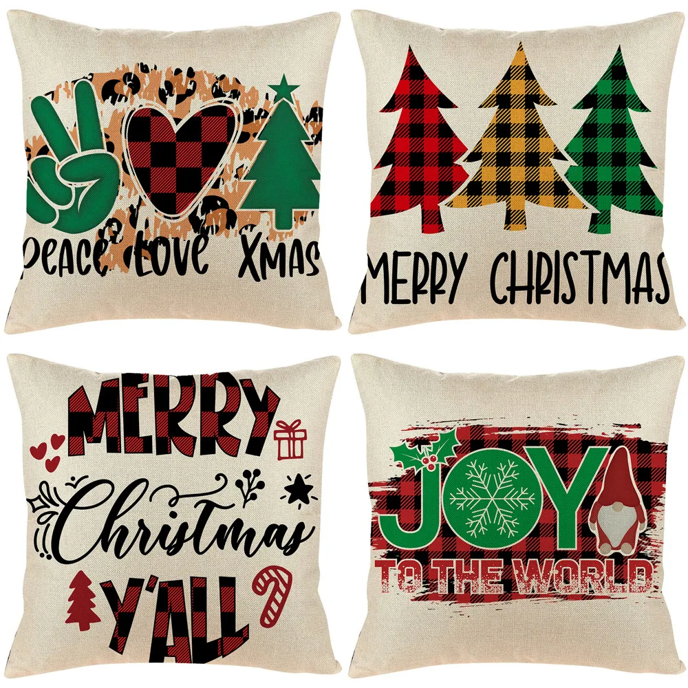 

Christmas Cartoon Graffiti Style Printed Pillowcase Linen Pillowcase Living Room Cushion Cover Car Seat Cushion Universal Cover