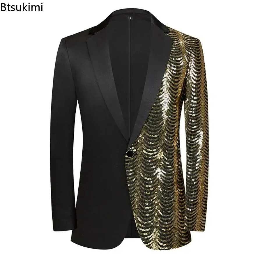 New 2025 Men's Wedding Party Blazer Suits Jackets Wave Sequins Shiny Casual Trend Suits Male Luxury Fashion Jacket Suit for Men