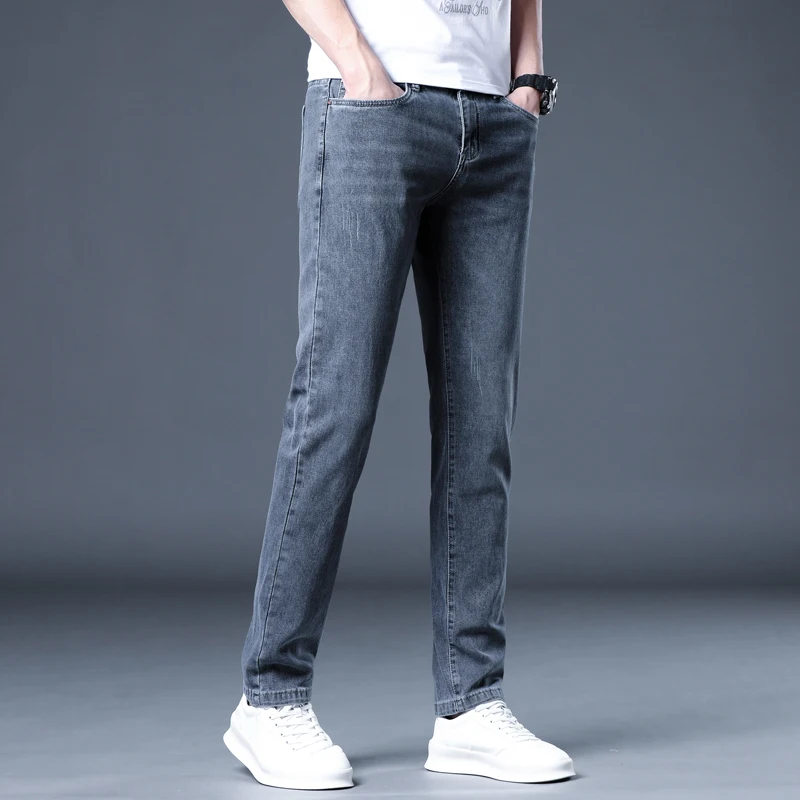 New Summer Thin Versatile Fashionable Elastic Men's denim jeans with a small straight leg men jeans  streetwear pants for men
