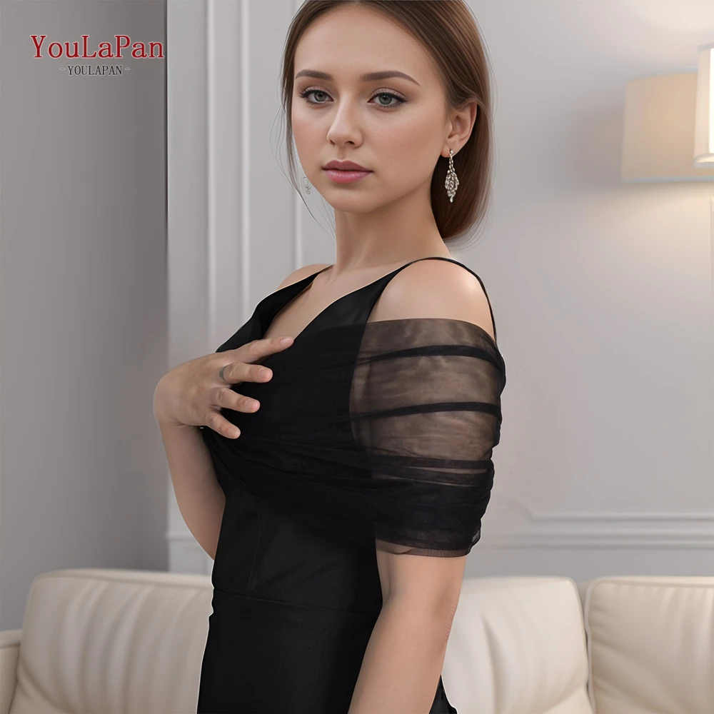 YouLaPan VG73 ślubne bolerko ślubne Party czarny szal na ślub kobieta wzrusza ramionami dla panny młodej lato przezroczysty DIY peleryna ślubna