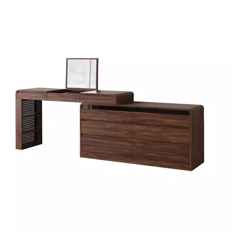 

Black walnut dresser bedroom simple modern chest integrated dressing cabinet, retractable corners large rounded corners