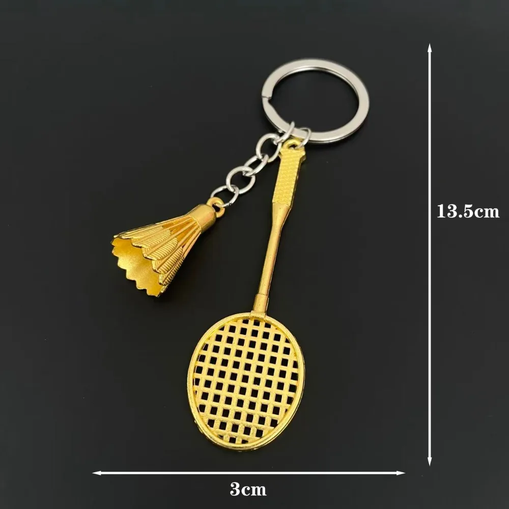 Metal Keychain Creative Golden Badminton Racket Key Chain Ring Sports Souvenir Backpack Car Pendant Student Exquisite Small Gift