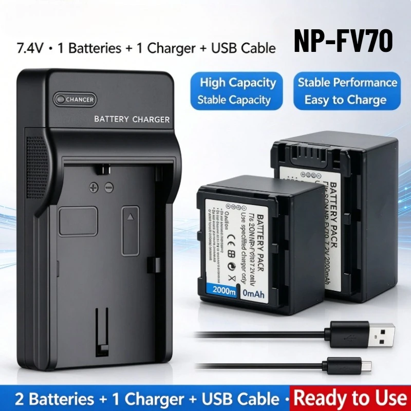 2200mAh For Sony NP-FV50 NP-FV70 NP-FV100 NP-FH50 NP-FH70 NP-FH30 NP-FH40 NP-FH60 NP-FP50 NP-FP71 Camera Battery and USB Charger