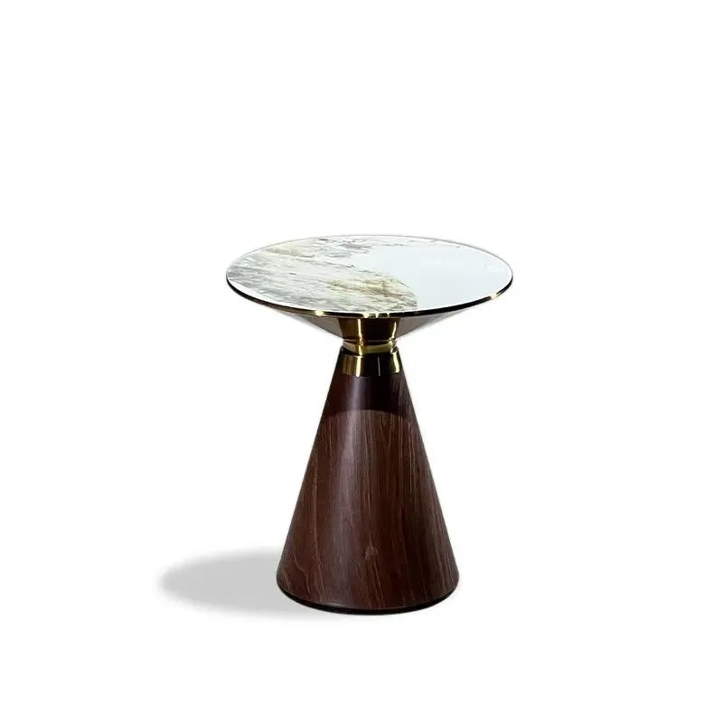 for Modern white sintered stone surface decorative side table, stainless steel legs, wooden base, durable and easy to clean,