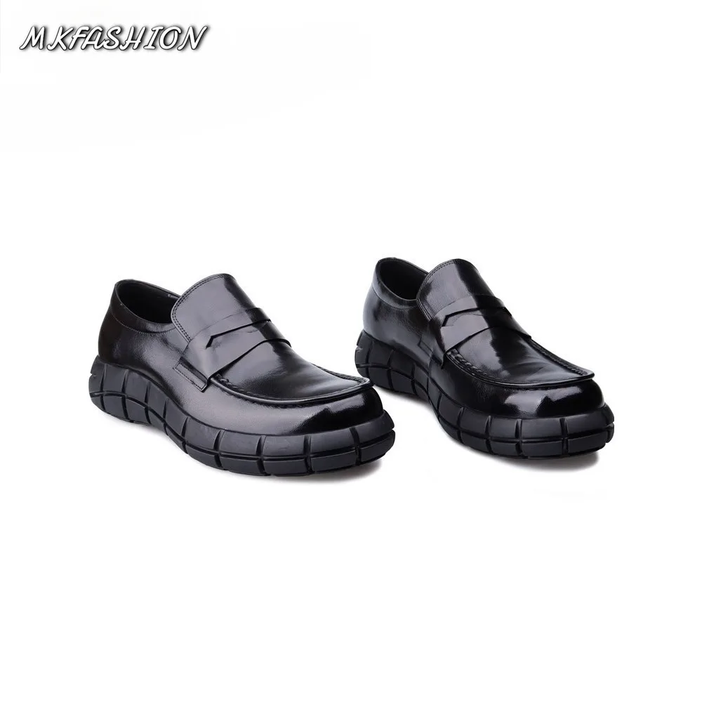 Genuine Leather Loafers for Men Thick Sole Fashion Casual Dress Shoes