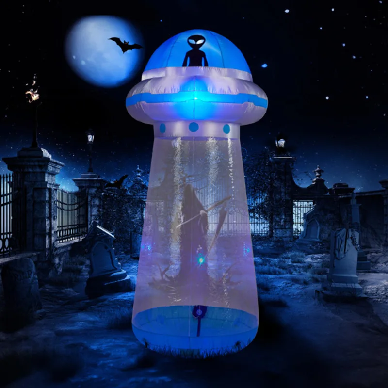 8 Ft UFO Flying Saucer 4 LED Lights Halloween Inflatable Decoration This Fun And Tall Inflatable Features A Stand Inside Design