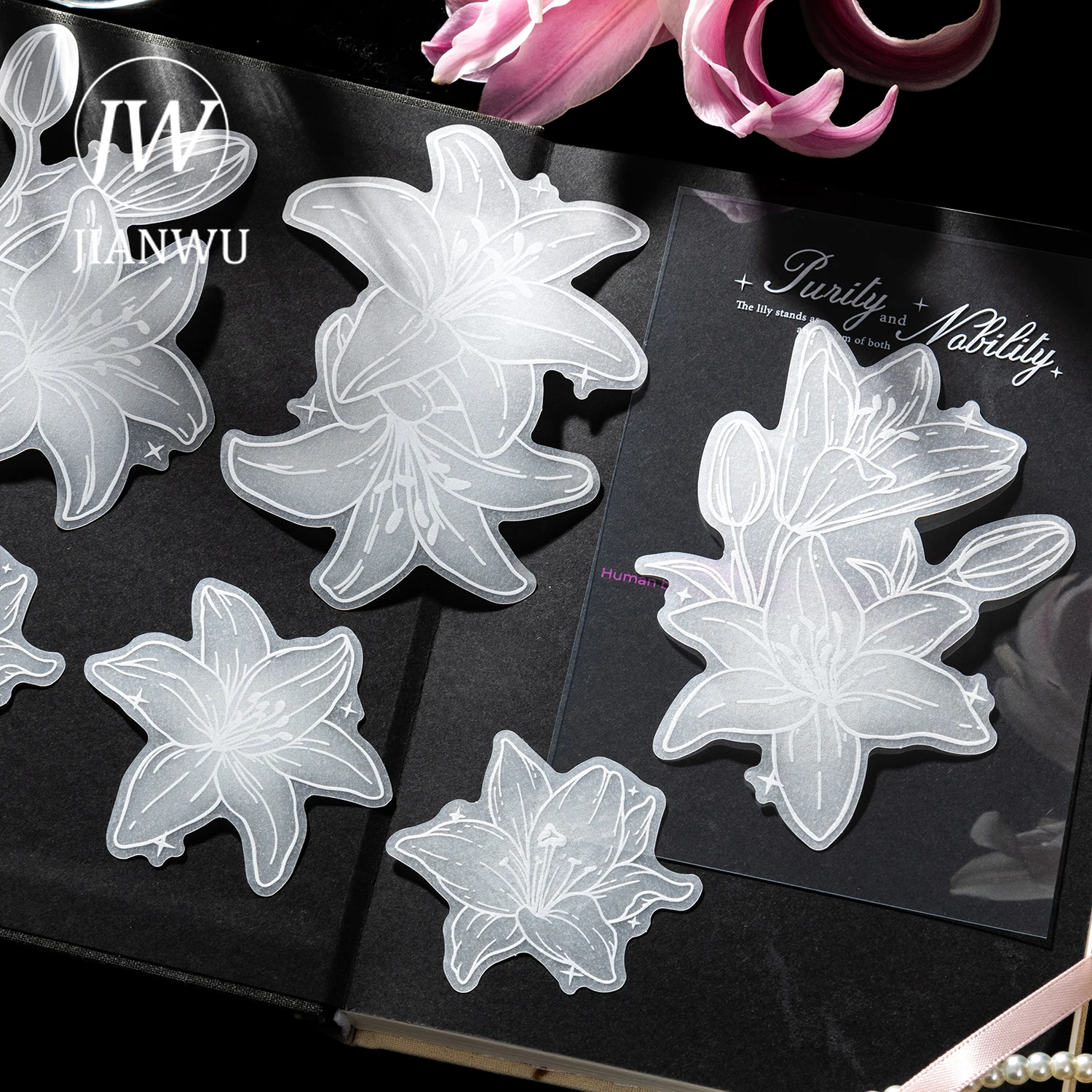 JIANWU Glazed Lily Series Vintage Flower Landscape Material Collage Scrapbooking Sticker Creative DIY Journal Stationery