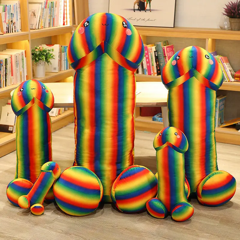 30 ~ 90 cm Sexy Kawaii Uomo Pene Arcobaleno Colore Peluche Cuscino Lungo Rafforzamento Multi-colore Compagno di Dormire Presente