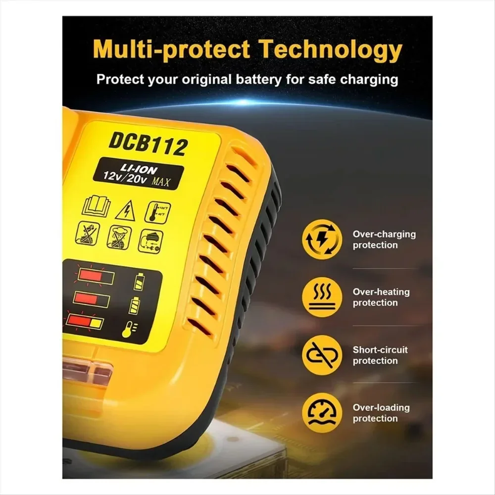 NEW DCB112 2A Lithium Battery Charger For Dewalt 10.8V 12V 14.4V 18V 20V DCB206 DCB205 DCB204 DCB203 DCB120,DCB107 DCB115 DCB105