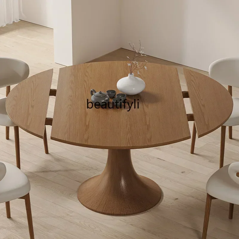 Q181 lbNordic  wood square becomes round dual-purpose dining table Modern household round retractable folding dining table and c