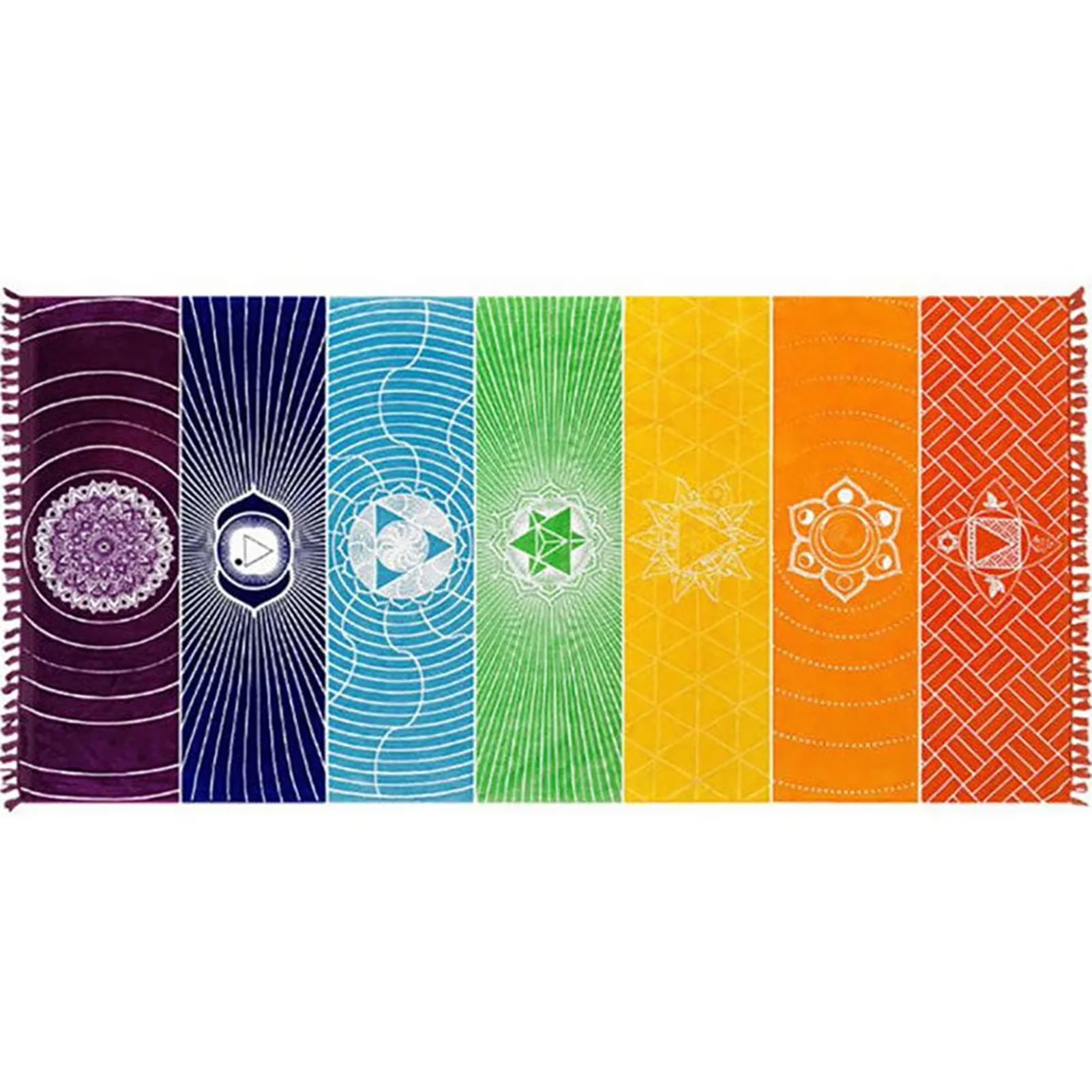 70*150cm 7 Chakra Bohemian Beach Towel with Tassels Lightweight Microfiber Yoga Mat Blanket Chakra Mandala Tapestry for Travel C