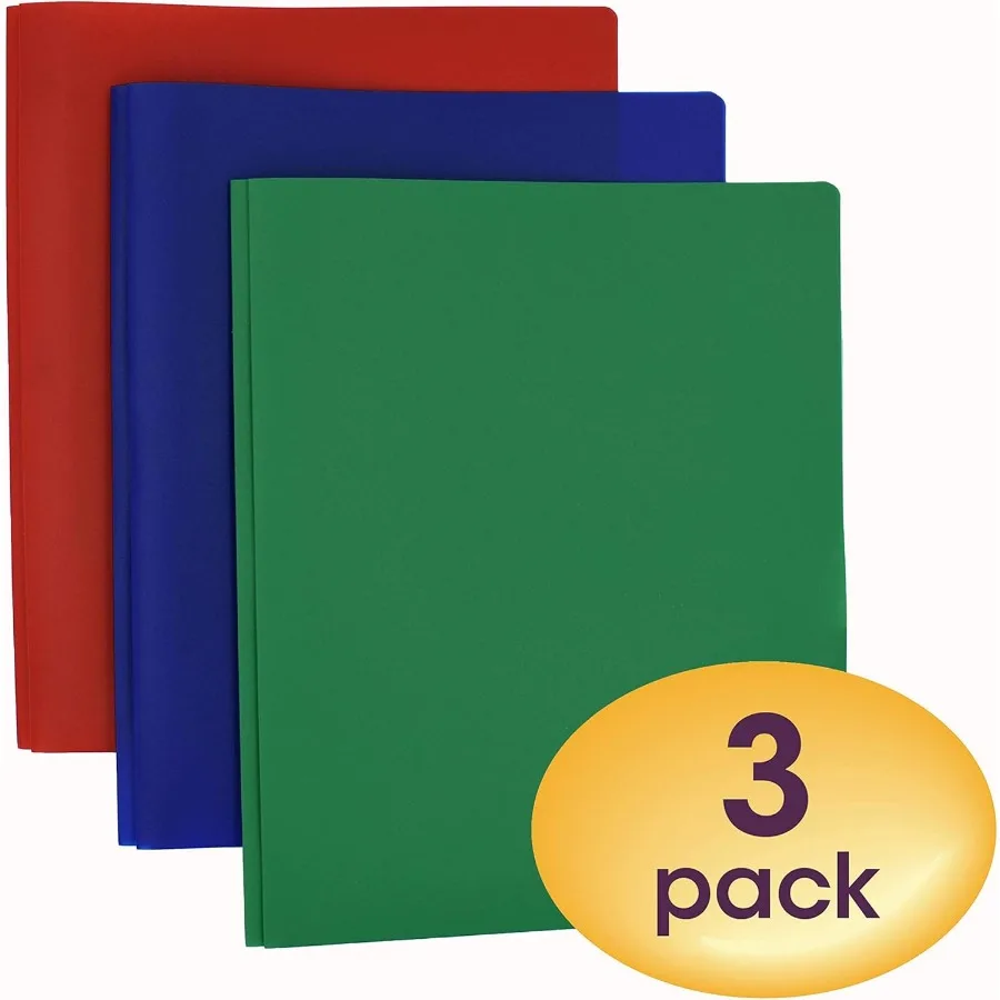 Dossiers à double poche perforateurs à trois trous – format lettre, couleurs assorties, paquet de 3