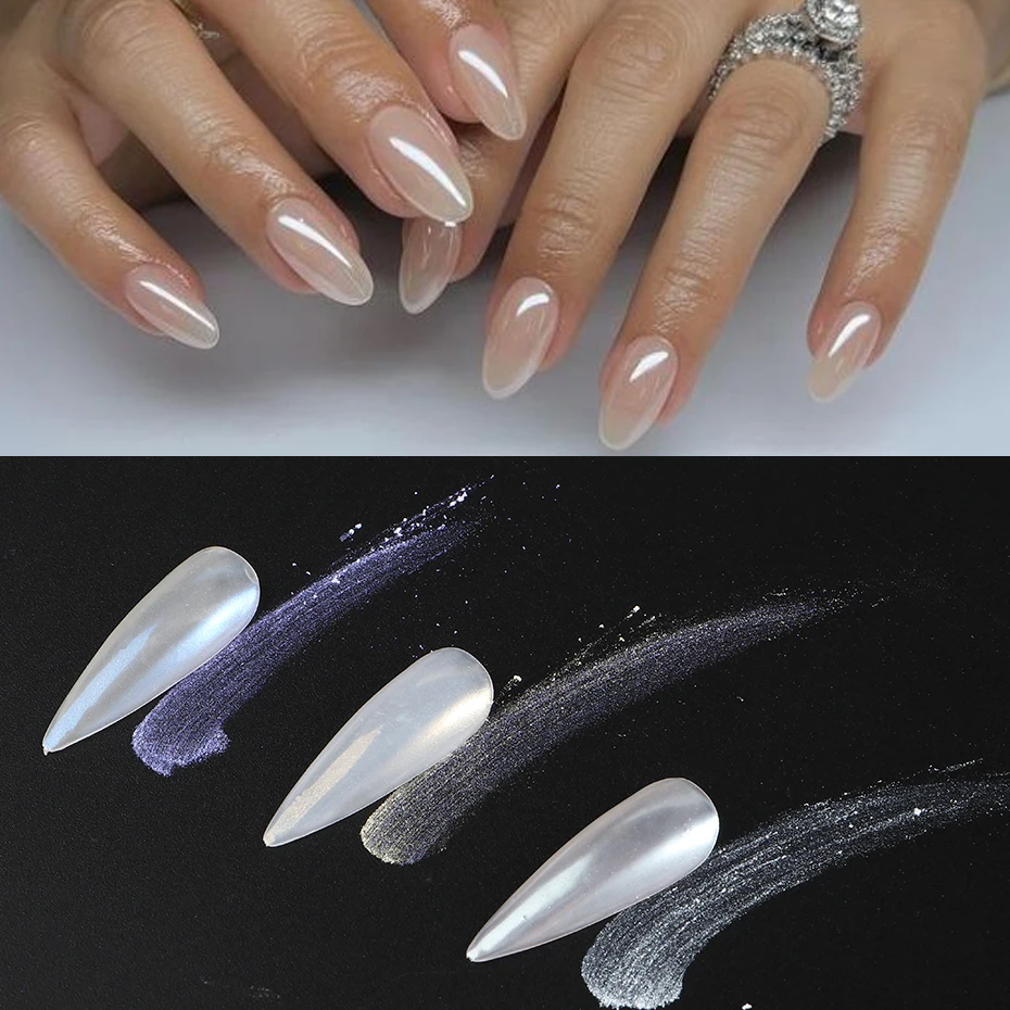 3pcs Pearl Effect ผงเล็บกระจก Aurora Chrome Mermaid Nails Art Powder Rainbow AB Magic Mirror Pearl Shell Powder อุปกรณ์