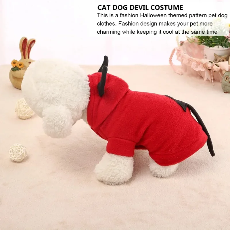 Halloween Devil Pet Clothes Cat Dog Winter Clothes Casual Demon Costume Pet Fleece Hooded Coat Jumpsuits Rompers Charming