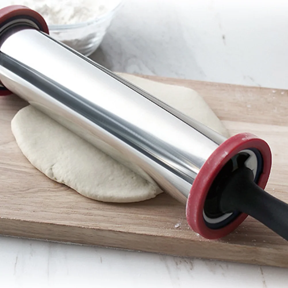 

Large Stainless Steel Rolling Pin Adjustable Handle Non Stick Thickness Rings Dough Roller for Baking Fondant Cookie Pastry