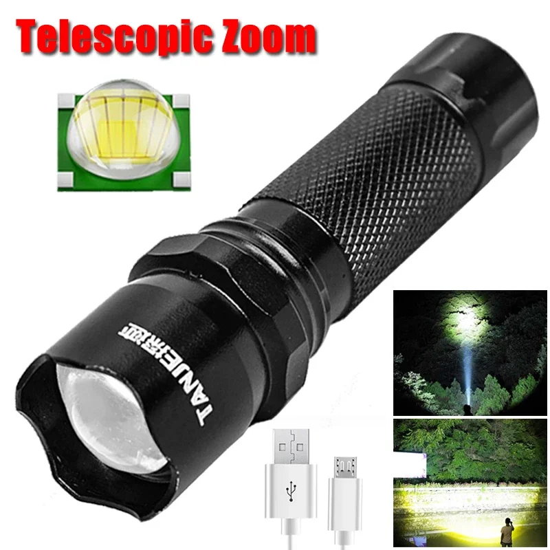 

Portable Flashlight USB Waterproof Telescopic Zoom Tactical Torch Outdoor Flashlights High Power Lantern Camp Hiking Lamp