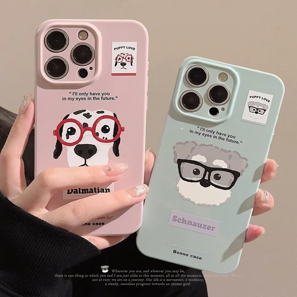 Funny Schnauzer puppy Dalmatian dog Phone Case For iPhone 16 15 14 13 12 11 Pro Max 16 Plus Case Cute Cartoon shockproof Cover