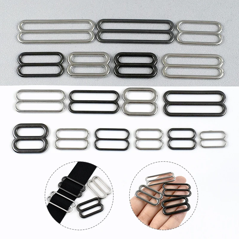 

10Pcs Meetee 6-50mm 8-shaped Metal Tri-Glide Buckles Underwear Bra Buckle Bag Strap Adjuster Slider Ring Hook Sewing Accessories