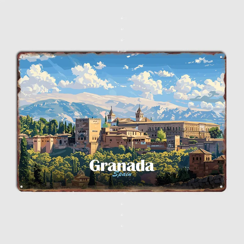 Granada, Spain Scenery Travel Poster Metal Sign Indoor Outdoor Home Decor Bar Custom Posters Wall Room Decorations