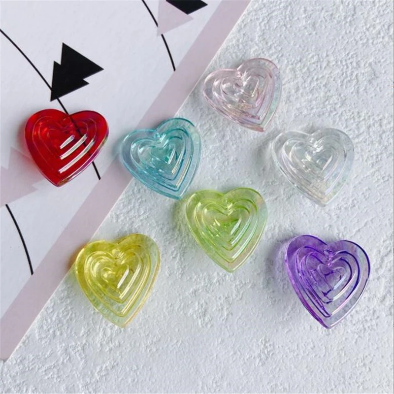 10pcs/lot new colorful charm acrylic heart loose beads connectors for diy fashion earrings hairpin jewelry accessories