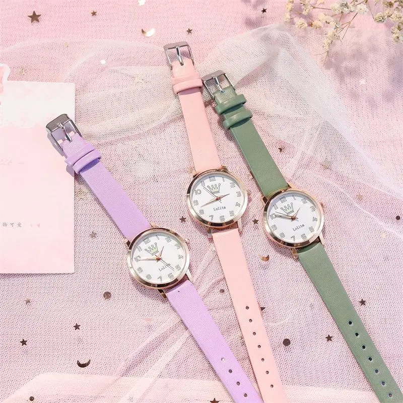 Harajuku estilo criativo relógio das crianças menina bonito brilho coroa estudante simples grande dial esporte relógios presente de natal