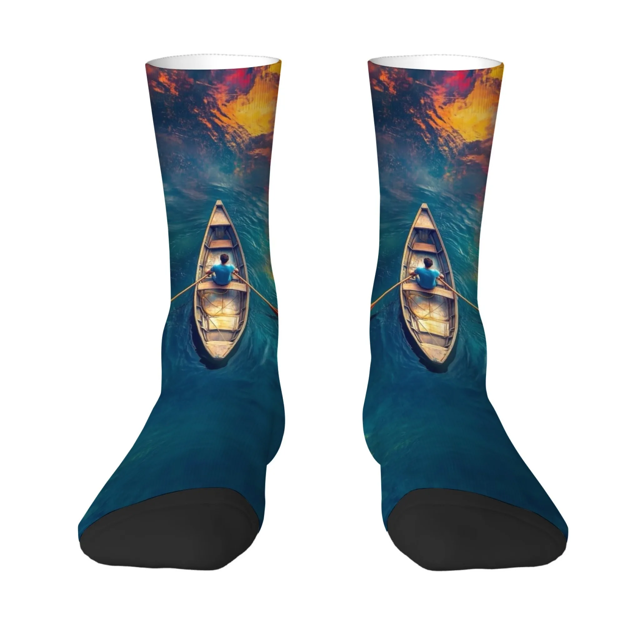 Calcetines divertidos con diseño artístico de remeros, estilo surrealista, moda vintage, calcetines para hombre, transpirables, antideslizantes, calcetines deportivos informales