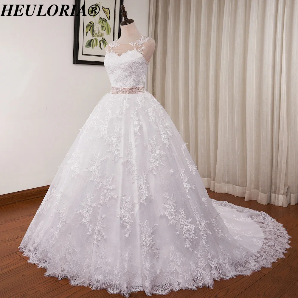 Heiloria-vestido De novia De princesa con lentejuelas brillantes, traje De baile con cinturón, apliques De encaje, talla grande