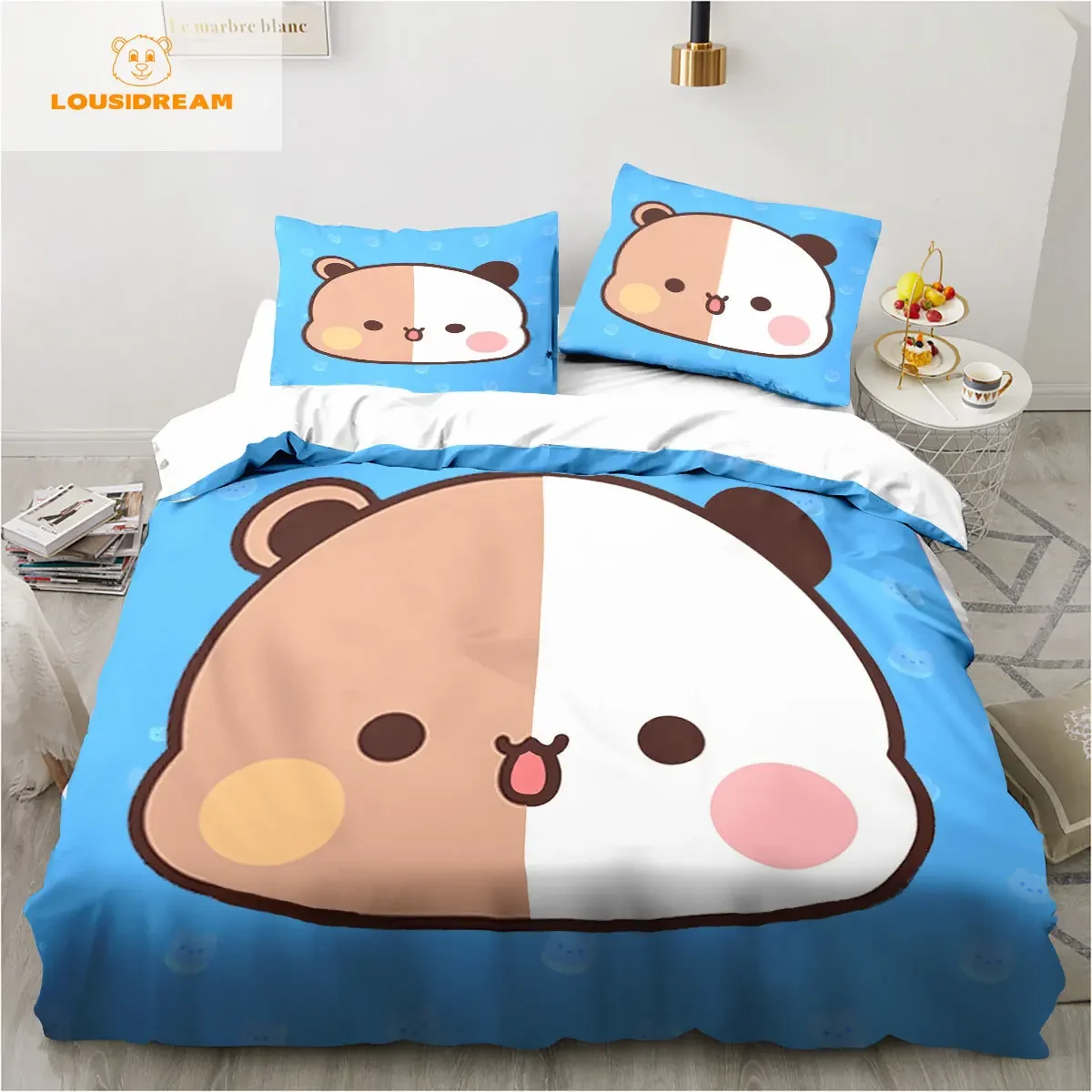 

Bubu Dudu Cartoon Cute Bear Kawaii Christmas Gift King Twin Double Child Bedding Set Microfiber or Polyester Duvet Cover Set