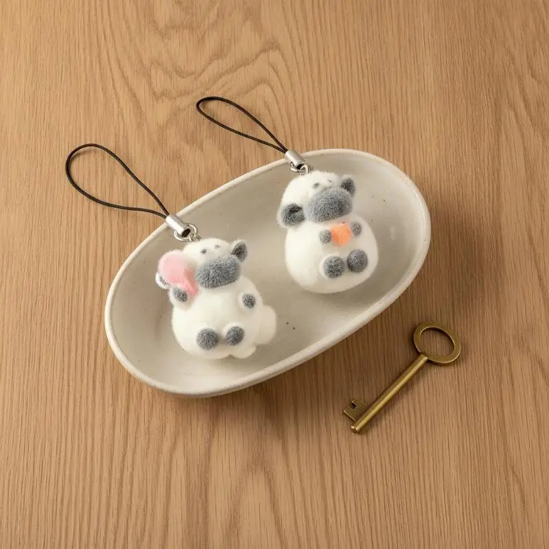 Cute Flocking Sheep Keychain For Women Mini Lamb Pendant DIY Handmade Bag Charms Phone Strap Car Key Accessories Gifts