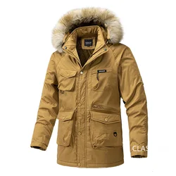 Chaquetas de plumón largas con capucha para hombre, abrigos masculinos con múltiples bolsillos, Parkas cálidas, abrigos casuales para exteriores de calidad, 4XL, invierno, nuevo