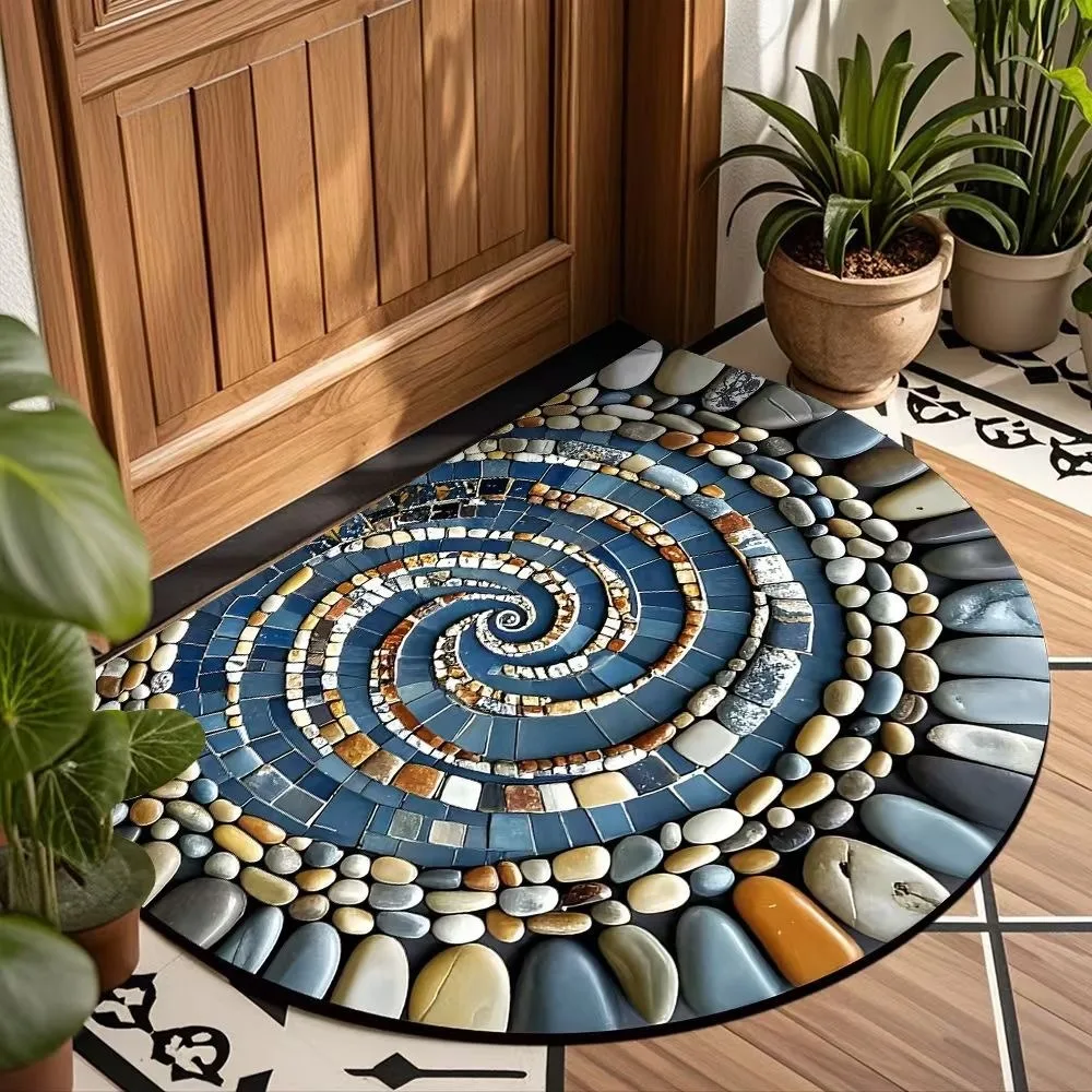 

1pc Semicircle Crystal Velvet Door Mat Bathroom Non-slip Mat, Polyester Fiber,Soft and Wear-resistant Anti-skid Door Mat 주방매트