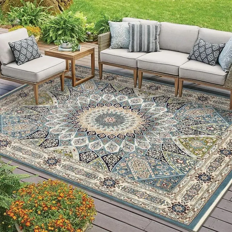 VIKAMA Bohemian Outdoor Carpet Anti-Mold Moisture Dirt Resistant Rug for Patio Terrace Camping Decor