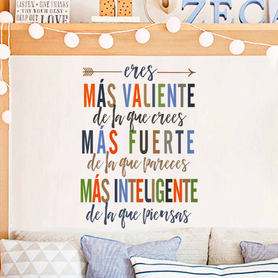 Spanish for DIY kids room decor You are braver than you Wall Stickers for Waterproof Removable PVC Kids Room Home Decoration