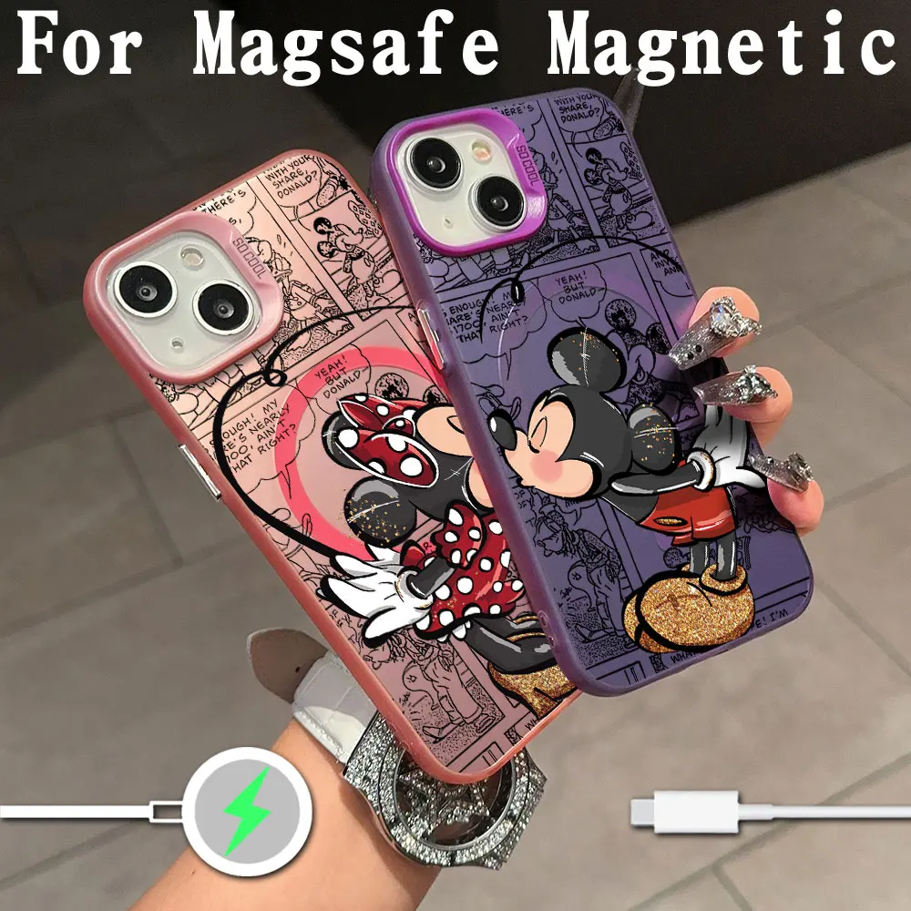 Cartoon Mickeys Minnies Couple Magsafe Magnetic Case for Samsung S25 S24 S23 S22 S21 S20 Plus Ultra 5G Soft Silver Plated Cover