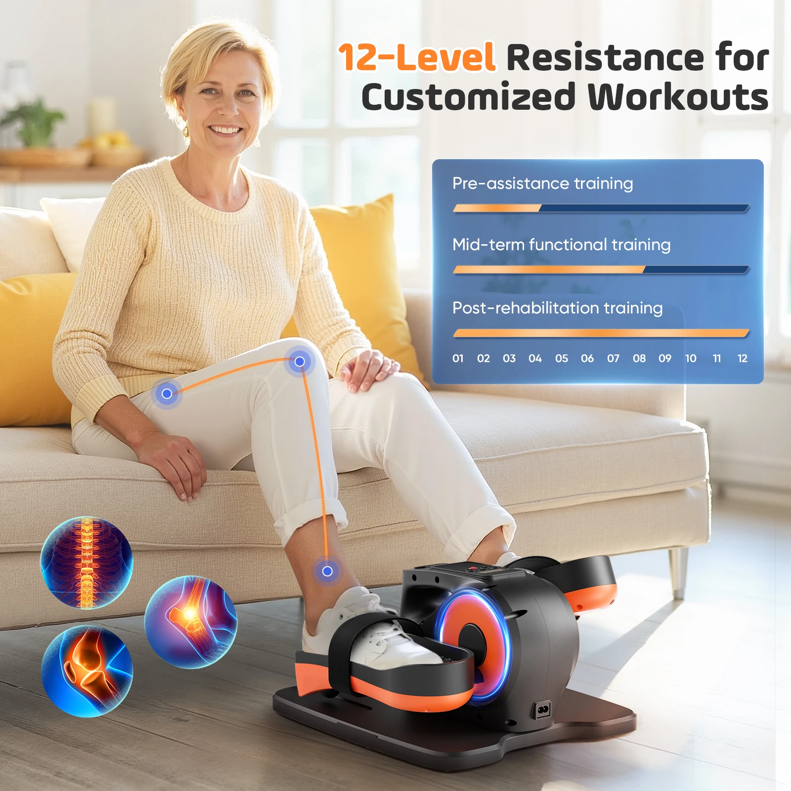 Maszyna eliptyczna pod biurkiem Domowy przyrząd do ćwiczeń nóg w kształcie elipsy z 12 regulowanymi prędkościami Cichy i przenośny przyrząd do ćwiczeń na pedałach