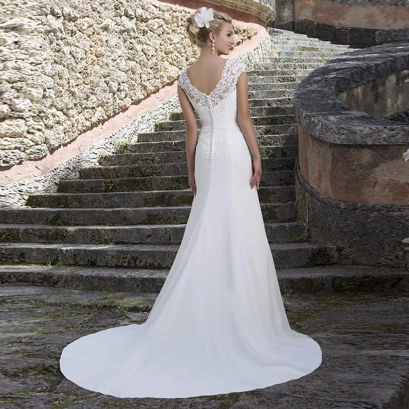 ZIBUYU élégant encolure carrée Cap manches dentelle brodée Satin robes De mariée Simple longueur De plancher robes De Novia personnalisé