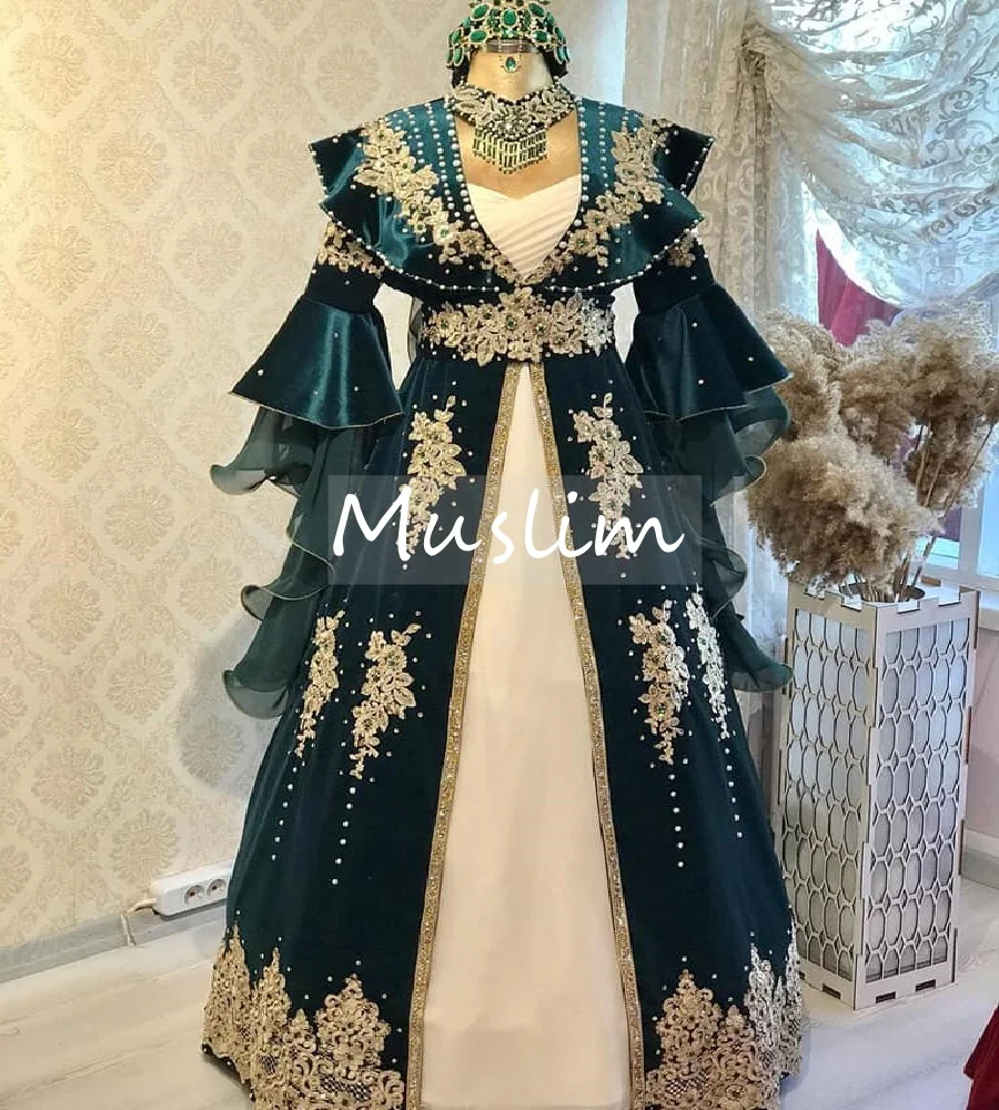 Vestido de novia turco verde Vintage, vestido de novia musulmán victoriano renacentista de los años 1800, vestido árabe marroquí vikingo de Dubái personalizado