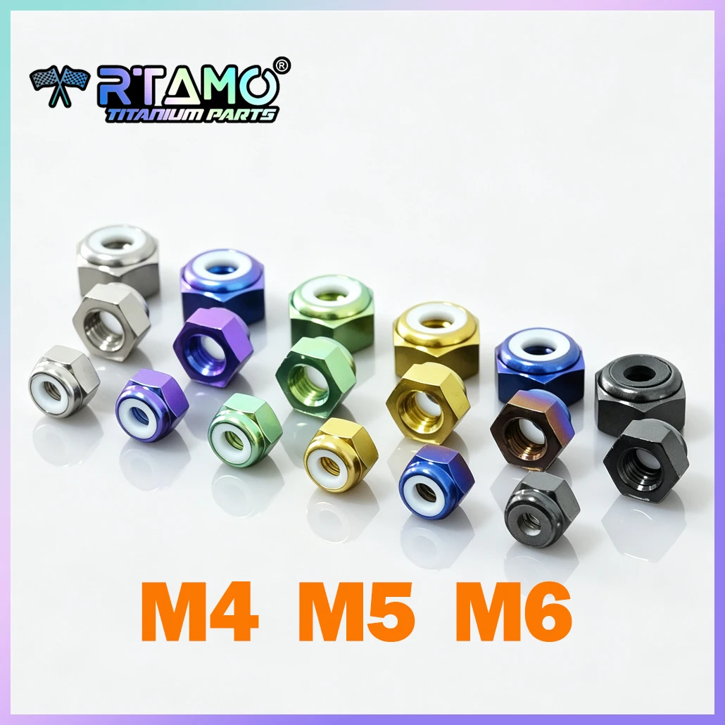 RTAMO Titanium Nylon Insert Lock Nut M4 M5 M6 Hex Self-locking Screw Nut for Motorbike Bicycle Car Modification