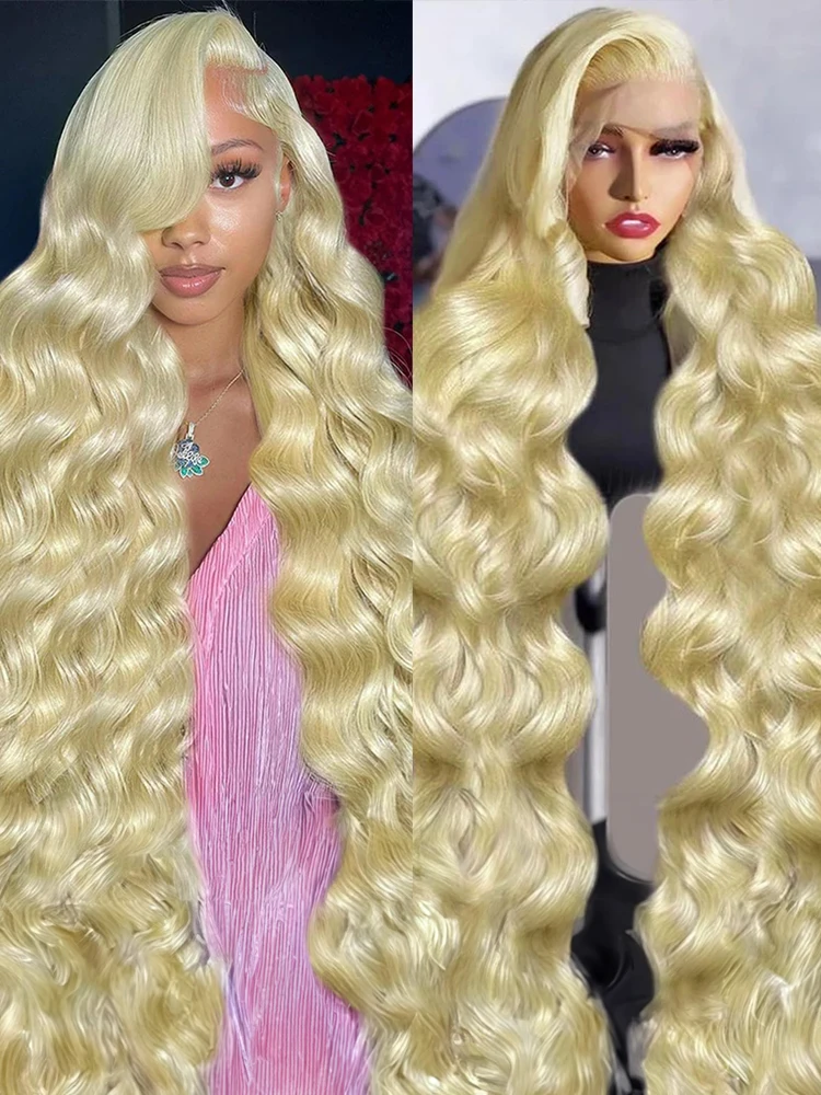 

40 46 дюймов 13x6 Прозрачный HD парик фронта шнурка 613 Блондинка Объемная волна Бразильские человеческие волосы 300% Плотность Предварительно выщипанные для чернокожих женщин