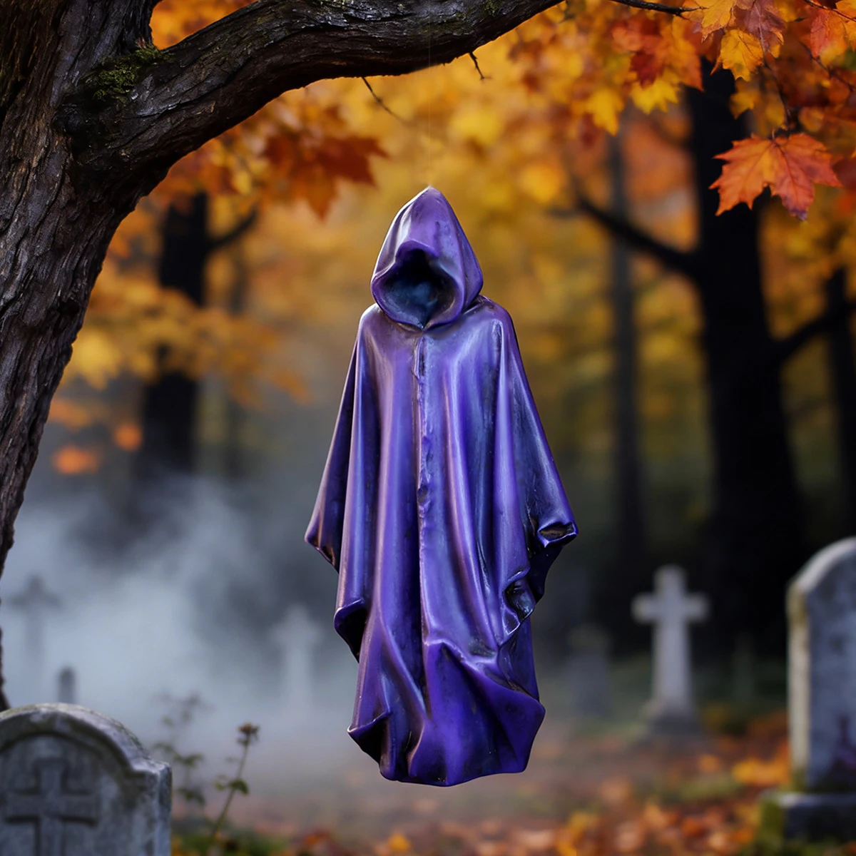 Cross-border best-selling Halloween Grim Reaper purple robe hanging decoration, faceless wizard figure pendant, spooky atmosphere craft for Halloween garden trees