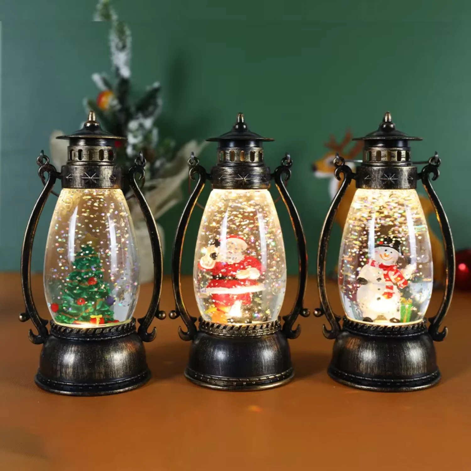 2024 Hot Sale Christmas Decoration  Crafts Plastic Music Lamp Christmas Snow globe Water Lantern