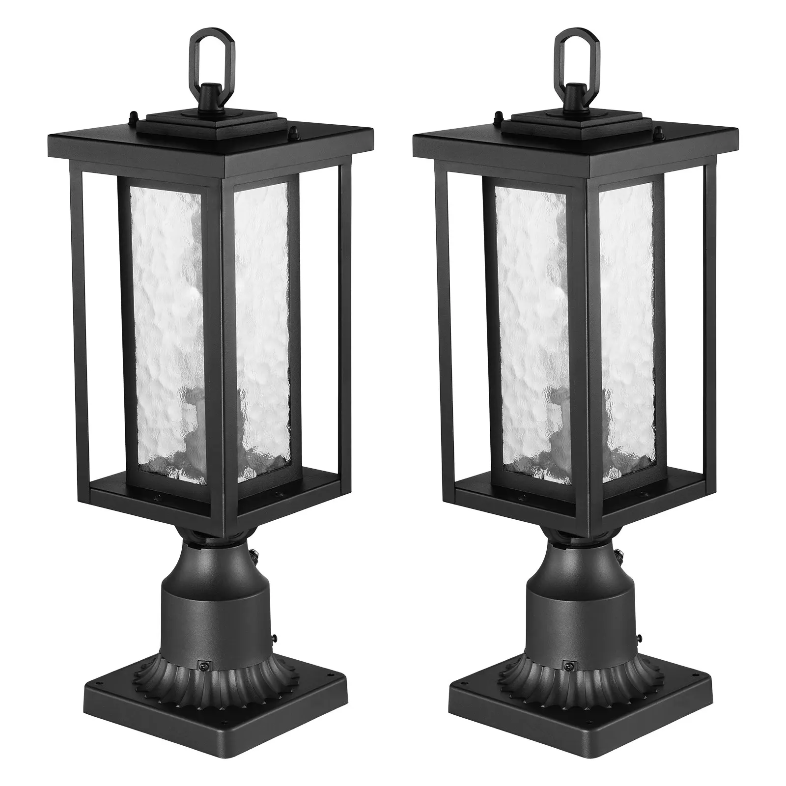 

2 Pack Dusk To Dawn Outdoor Post Light, 17.72 In, Waterproof Lamp Post Light Fixtures With 3.5 In Pier Mount Base Glass Shade,