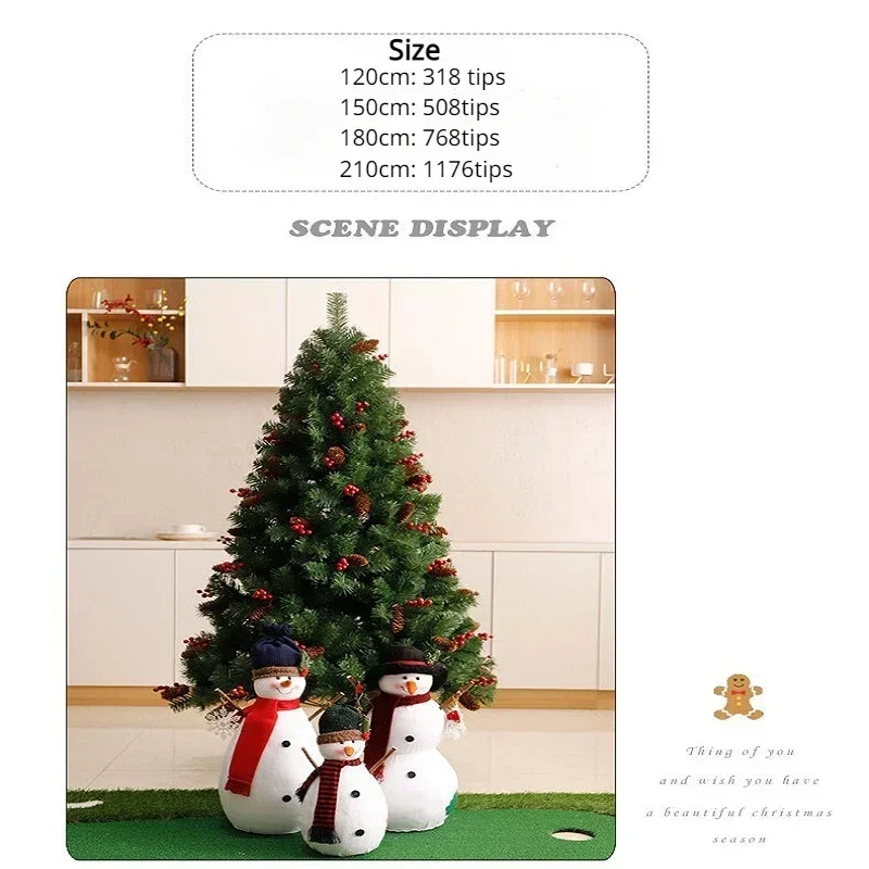 Artificial PVC Christmas Tree Mixed Pine Cones Red Fruit Foldable Metal Base Holiday Decorations 1.2m-3m