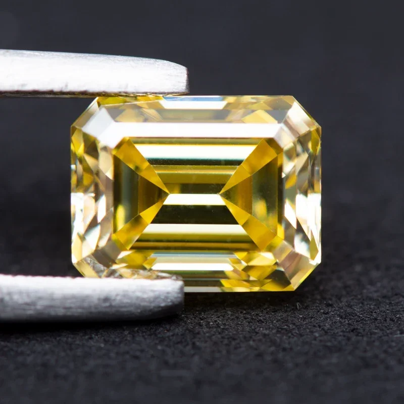 Moissanite corte esmeralda limão cor amarela gema laboratório cultivado diamante encantos diy anel colar brincos materiais com relatório gra