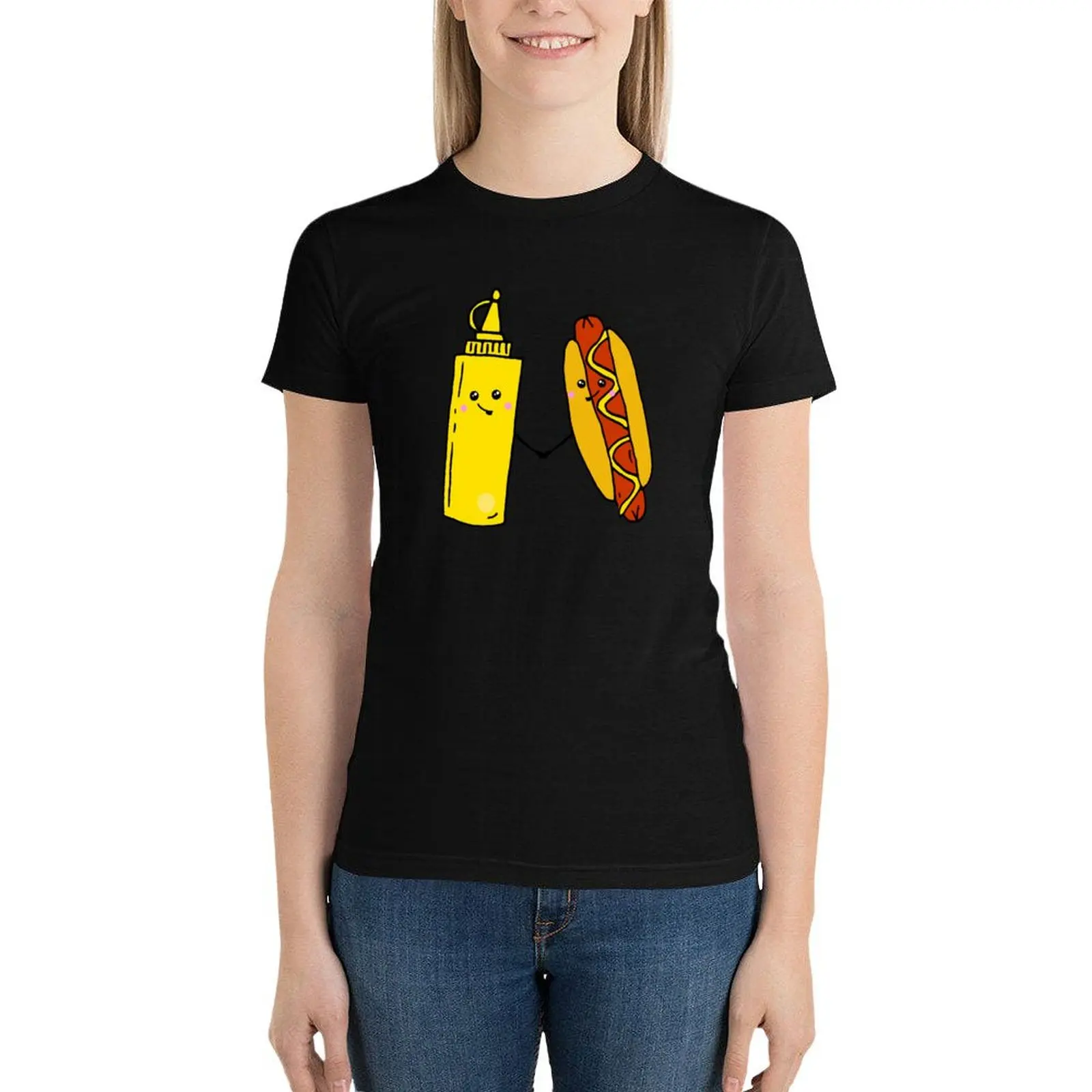 Hot Dog and Mustard Food Love T-Shirt tops tees korean fashion Women's tops