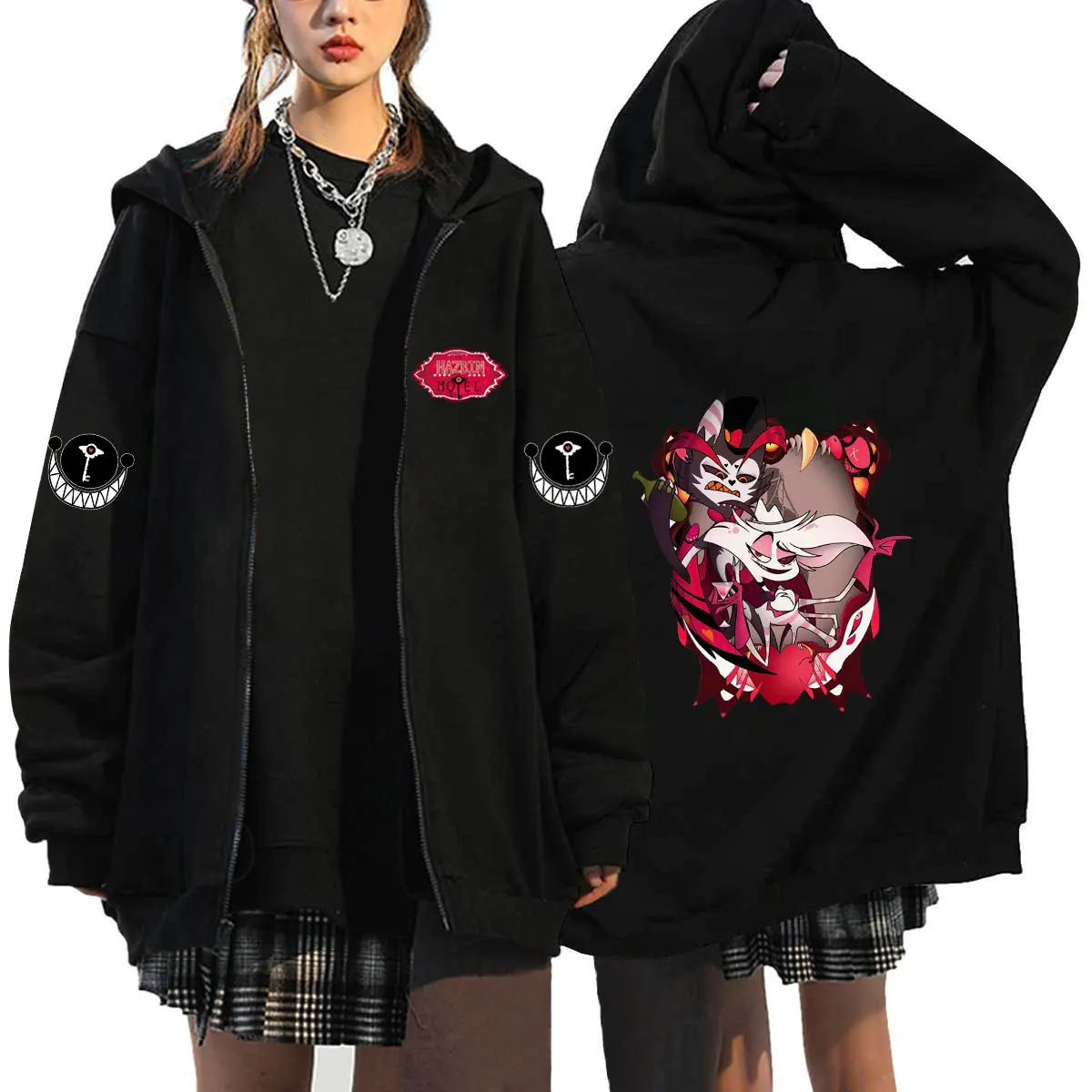 Hazbin Hotel Zip Hoodies Sweatshirts Oversized Coat Tops Womens Mens Zipper Cardigan Streetwear Anime Sudaderas Hooded Jackets